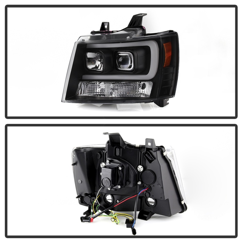 Chevrolet Tahoe Headlights - SPYDER - Version 2 Projector with Switch Back Turn Signal Light Bar - Black - `07-`14