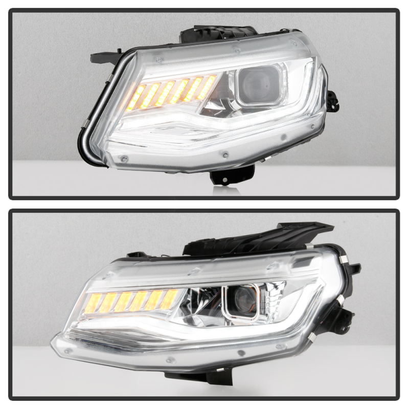 Chevrolet Camaro Headlights - SPYDER - Projector, Halogen Model, Sequential Turn Signal - Chrome - `16-`18
