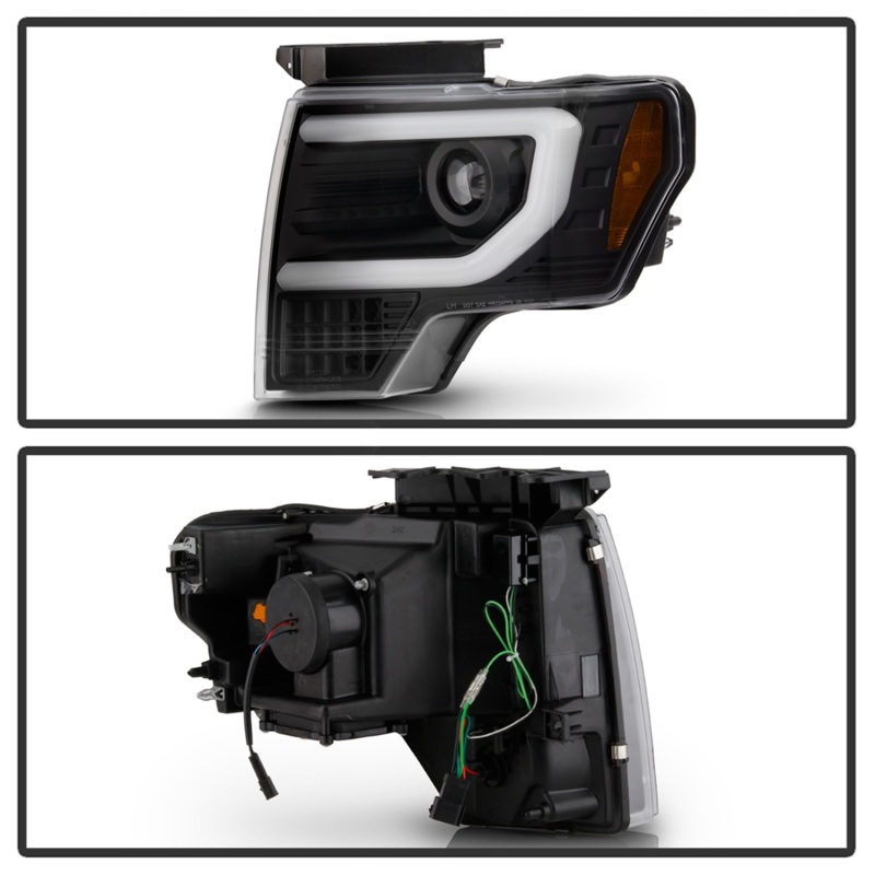 Ford F150 Headlights - SPYDER - LED Light Bar Projector - Sequential Turn Signal - Xenon Models Only - Black - `13-`14