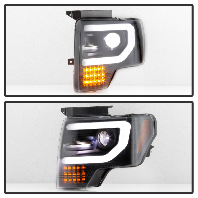 Ford F150 Headlights - SPYDER - LED Light Bar Projector - Sequential Turn Signal - Xenon Models Only - Black - `13-`14