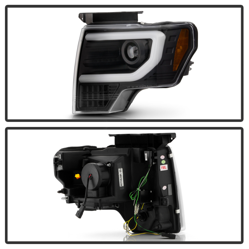 Ford F150 Headlights - SPYDER - LED Light Bar Projector - Sequential Turn Signal - Xenon Models Only - Black - `13-`14