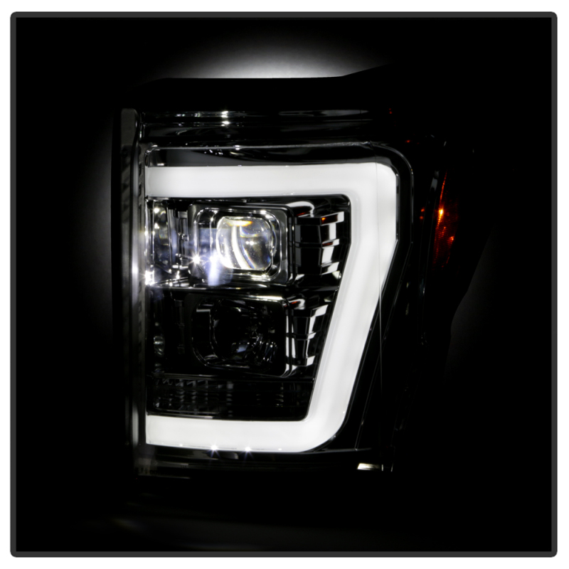 Ford F250 Headlights - SPYDER - Projector, Platinum Series, Version 2, High-Power LED, White Light Bar - Chrome - `11-`16
