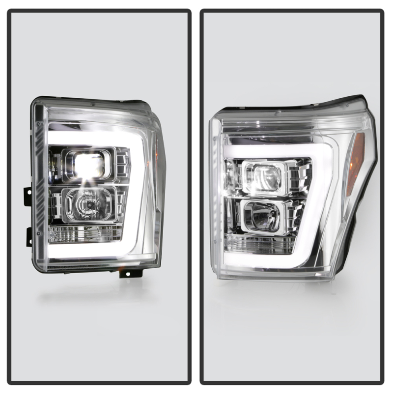 Ford F250 Headlights - SPYDER - Projector, Platinum Series, Version 2, High-Power LED, White Light Bar - Chrome - `11-`16