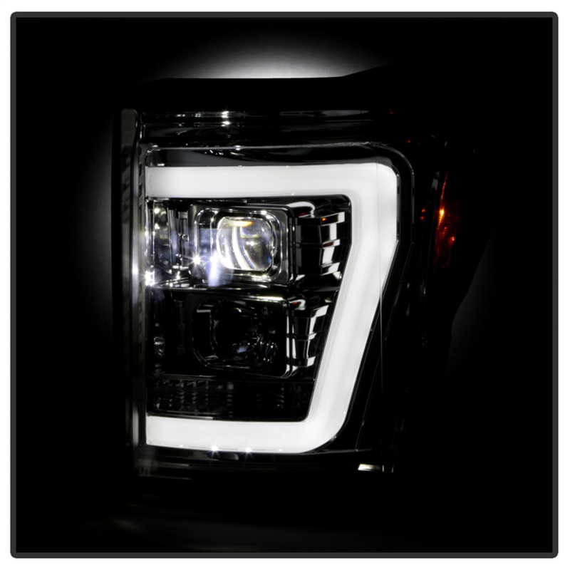 Ford F250 Headlights - SPYDER - Projector, Platinum Series, Version 2, High-Power LED, White Light Bar - Chrome - `11-`16