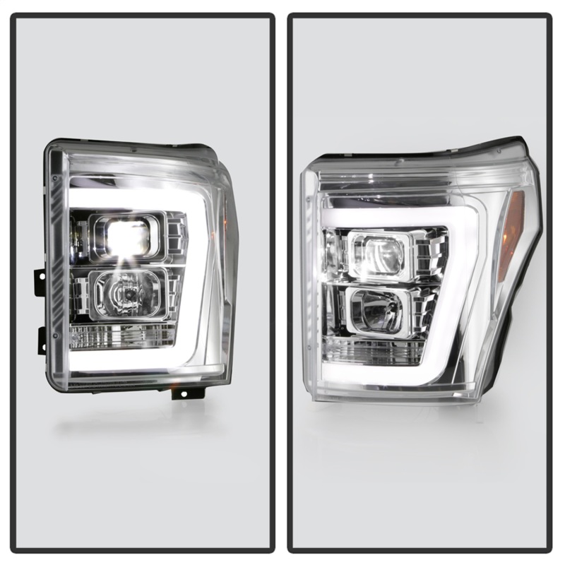Ford F350 Headlights - SPYDER - Projector, Platinum Series, Version 2, High-Power LED, White Light Bar - Chrome - `11-`16
