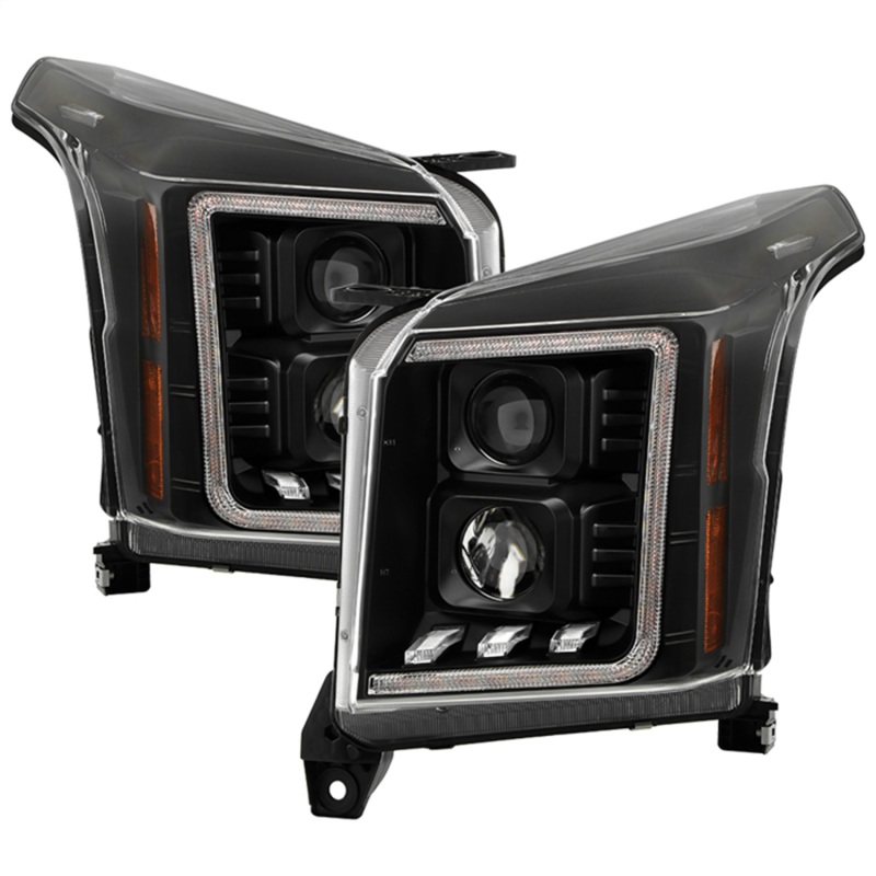 GMC Yukon Projector Headlights - SPYDER - Halogen Model + Sequential Switchback Turn Signal + Greeting Light Animation - Black - `15-`20
