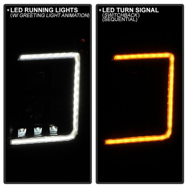 GMC Yukon Projector Headlights - SPYDER - Halogen Model + Sequential Switchback Turn Signal + Greeting Light Animation - Black - `15-`20