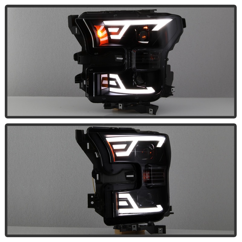 Ford F-150 Headlights - SPYDER - DRL LED Light Bar Projector - Black Smoke - `15-`17