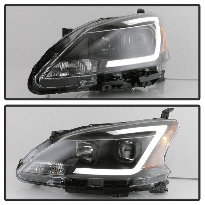 Nissan Sentra Headlights - SPYDER - DRL LED Light Bar Halogen Projector - Black - `13-`15