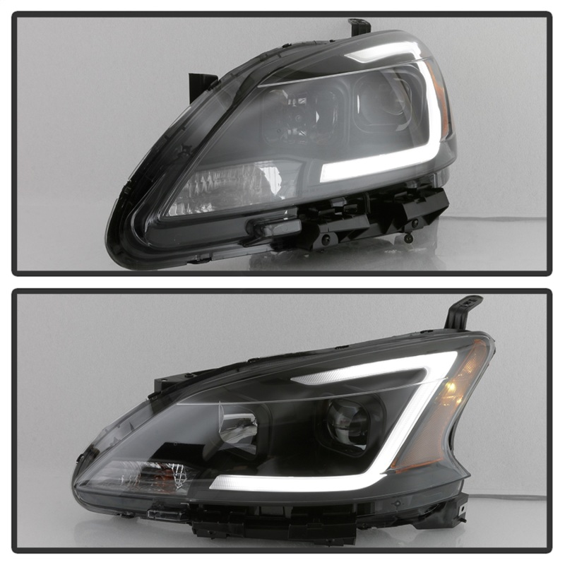 Nissan Sentra Headlights - SPYDER - DRL LED Light Bar Projector - Black Smoke - `13-`15