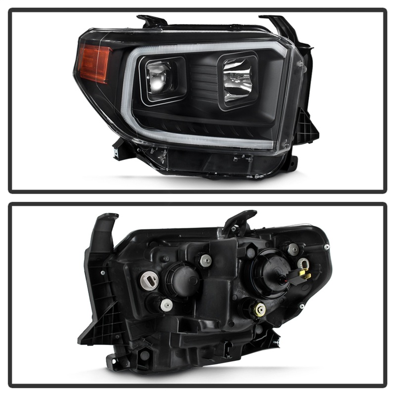 Toyota Tundra Headlights - SPYDER - DRL LED Light Bar Projector - Black - `14-`17