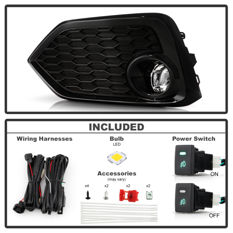 Honda Civic Hatchback Fog Light Assembly - SPYDER - OEM LED w/Switch - Clear - `16-`17