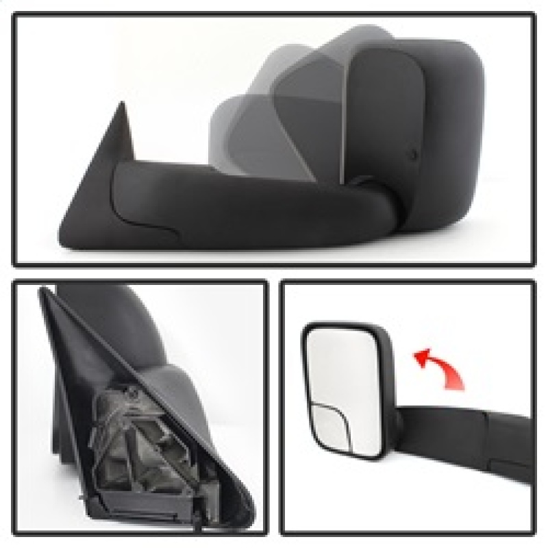 Dodge Ram Side Mirror - Left - SPYDER - xTune, Manual Extendable, Manual Adjustable, LED Turn Signal - Black - `94-`01