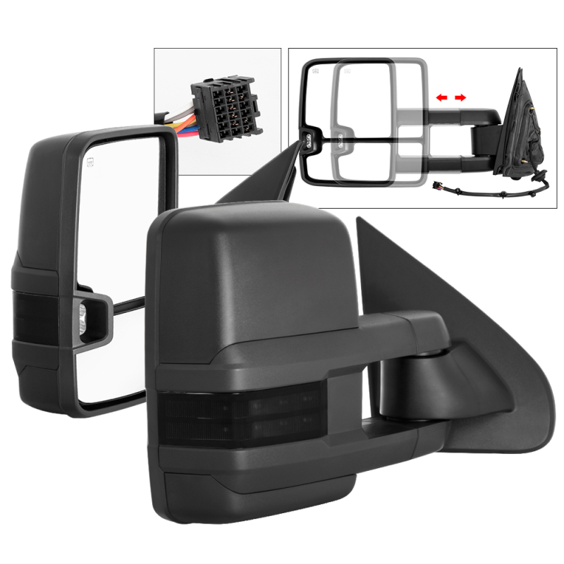 Chevrolet Silverado Side Mirrors - Left and Right - SPYDER - Heated LED Signal Telescoping - Smoke - `14-`16