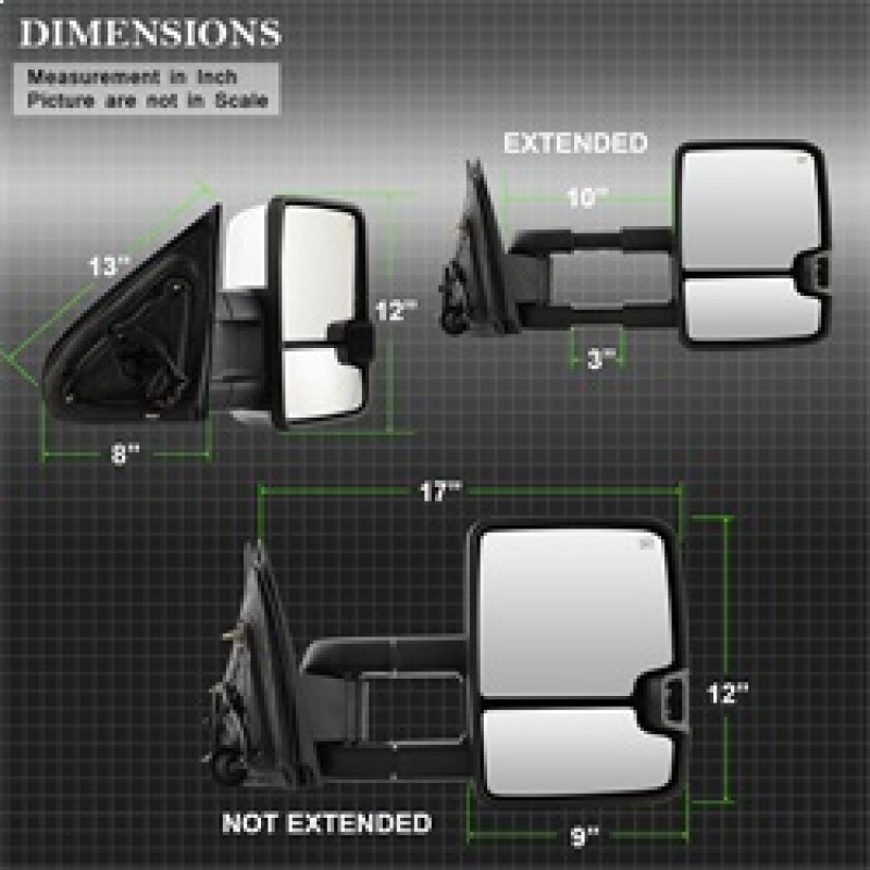 Chevrolet Silverado Side Mirrors - SPYDER - Heated Amber LED Signal G3 Power Telescoping - Chrome - `14-`16