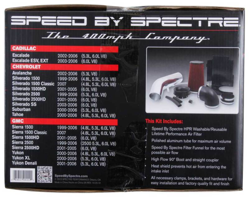 GMC Truck Performance Air Intake - Passenger side - Spectre - Clear Anodized w/Red Filter - `99-`07
