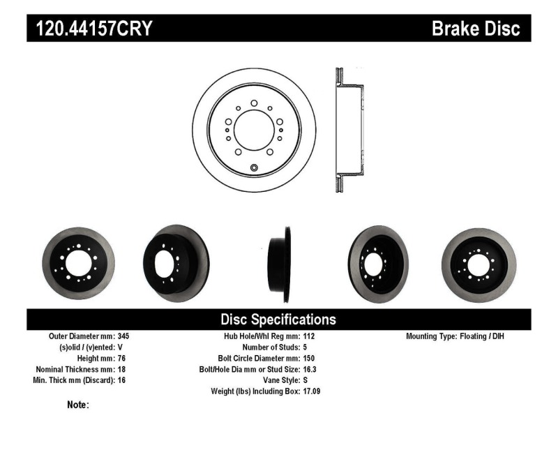Toyota Sequoia Brake Rotors (2) - Rear - Stoptech - Premium Cryo - Black - `08-`19