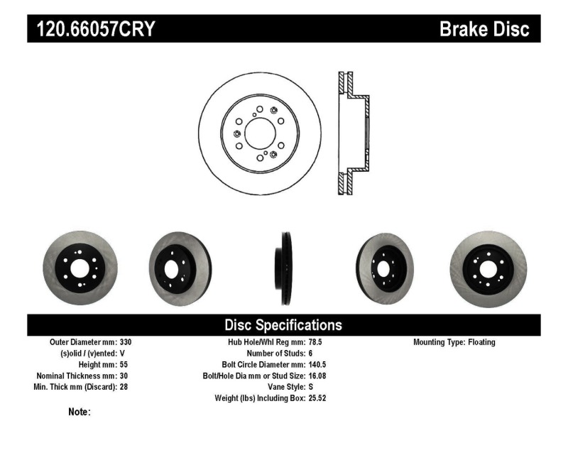 Chevrolet Avalanche Brake Rotors (1) - Front - Stoptech - Premium Cryo-Stop Rotor - Black - `07-`13