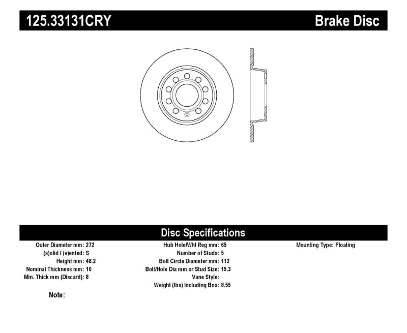 Volkswagen Eos Brake Rotor (1) - Rear - Stoptech - Premium High Carbon + Cryo + Black E-Coated - Black - `09-`16