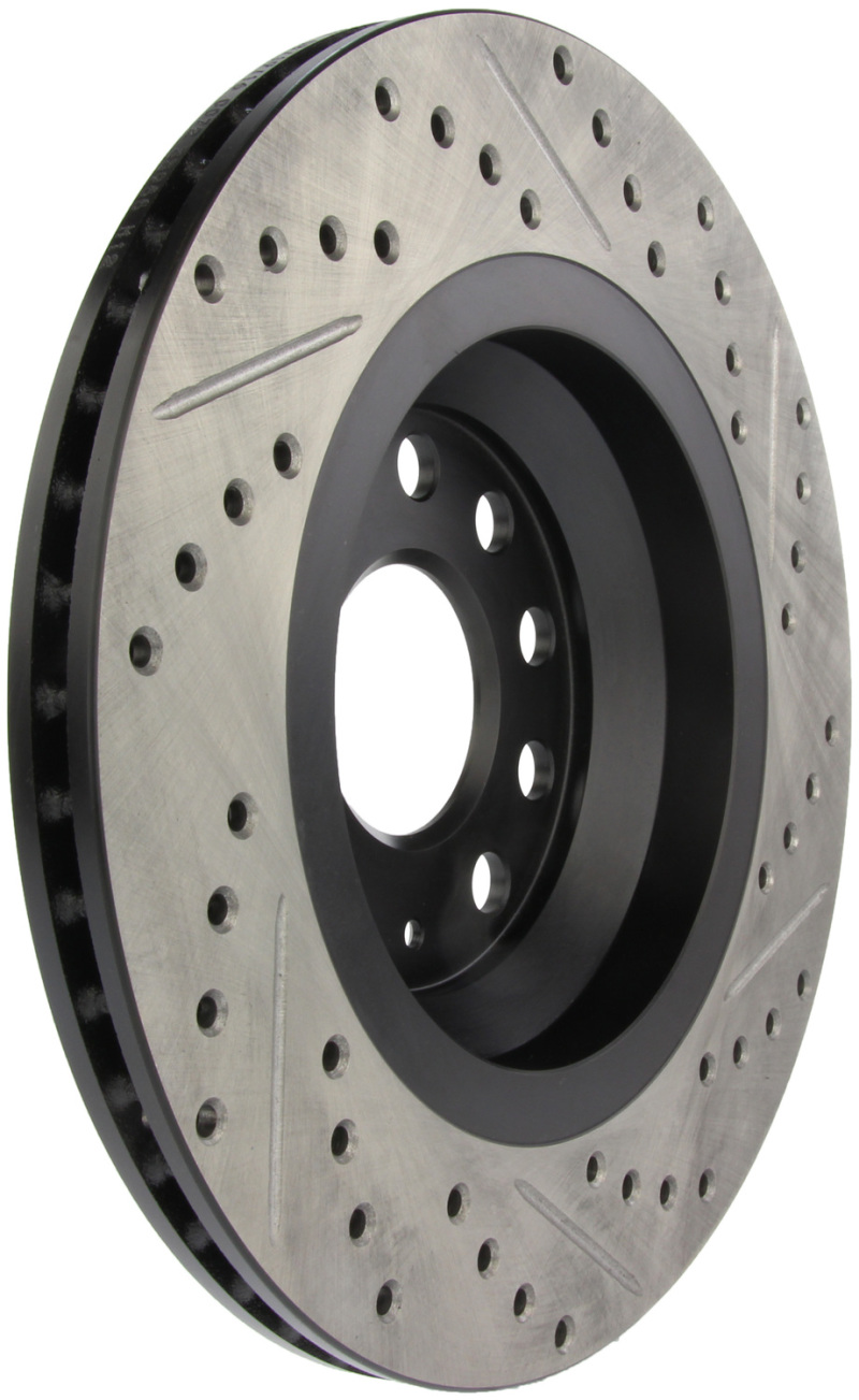 Volkswagen GTI Brake Rotor (1) - Rear Right - Stoptech - Slotted & Drilled - Black - `15-`18