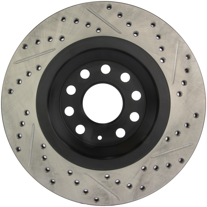 Volkswagen GTI Brake Rotor (1) - Rear Right - Stoptech - Slotted & Drilled - Black - `15-`18