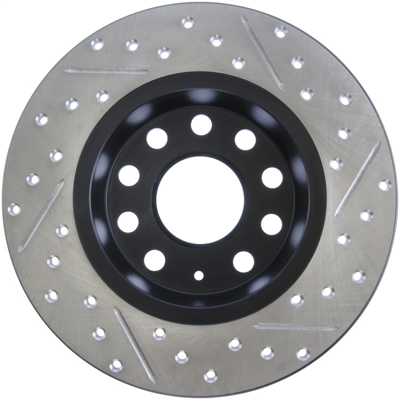 Volkswagen GTI Brake Rotors (2) - Rear - Stoptech - Slotted & Drilled - Black - `11-`18