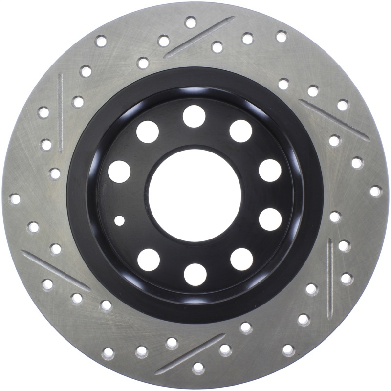 Volkswagen Beetle Brake Rotor (1) - Rear Left - Stoptech - Slotted & Drilled - Black - `13-`19