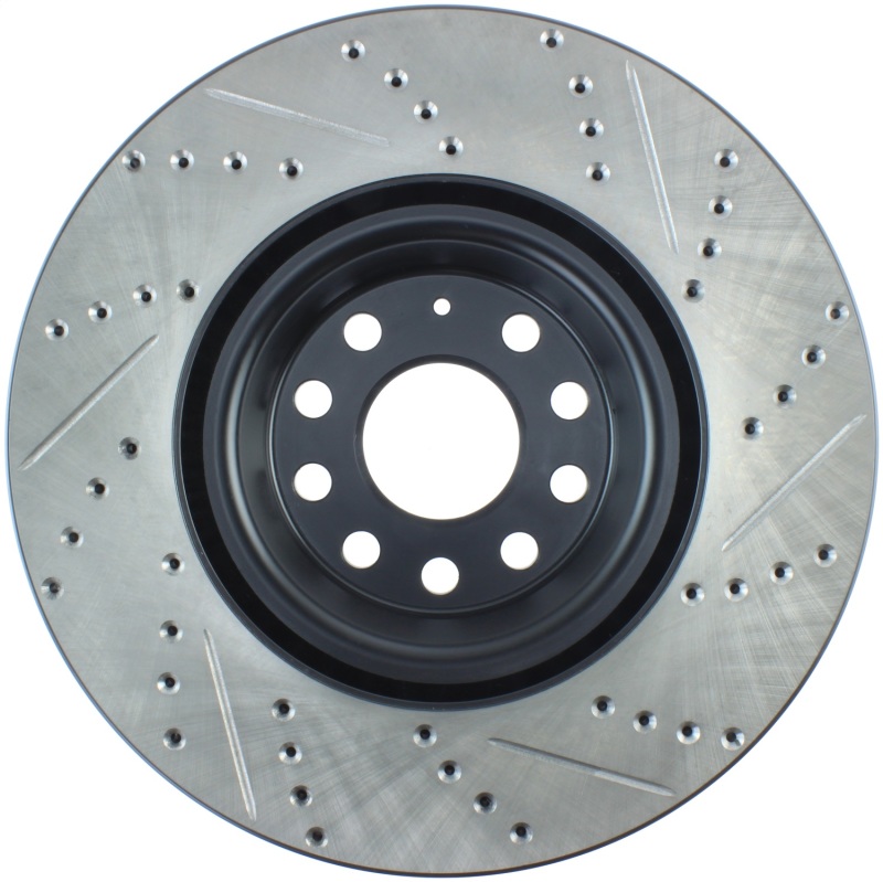 Audi S3 Brake Rotors (1) - Front Right - Stoptech - Drilled & Slotted - Black - `14-`19