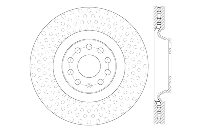 Audi S3 Brake Rotors (1) - Front Right - Stoptech - Drilled & Slotted - Black - `14-`19