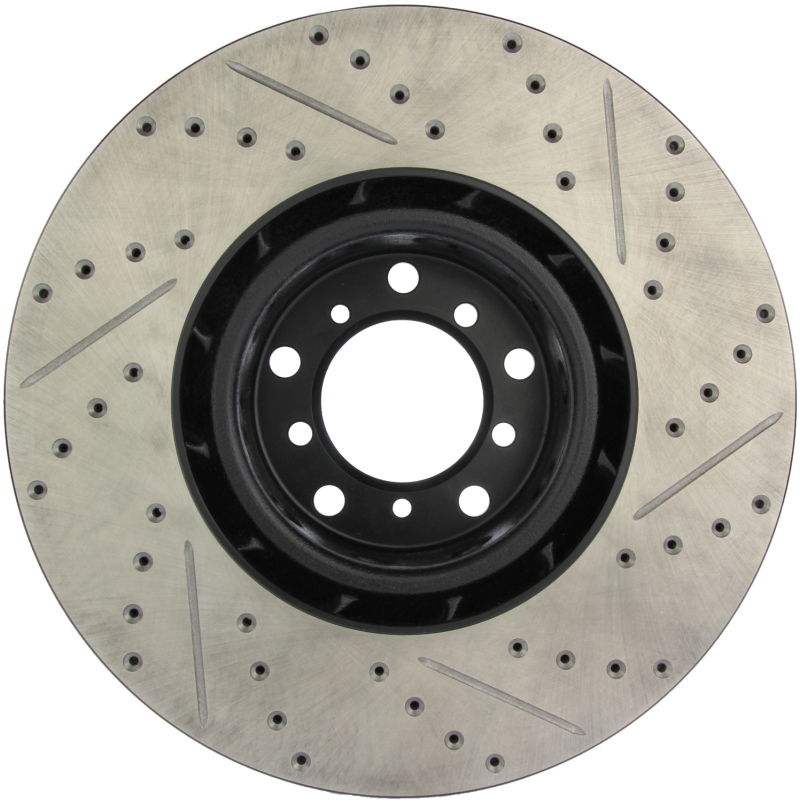 BMW M5 Brake Rotor (1) - Front Right - Stoptech - Slotted & Drilled - Black - `00-`03