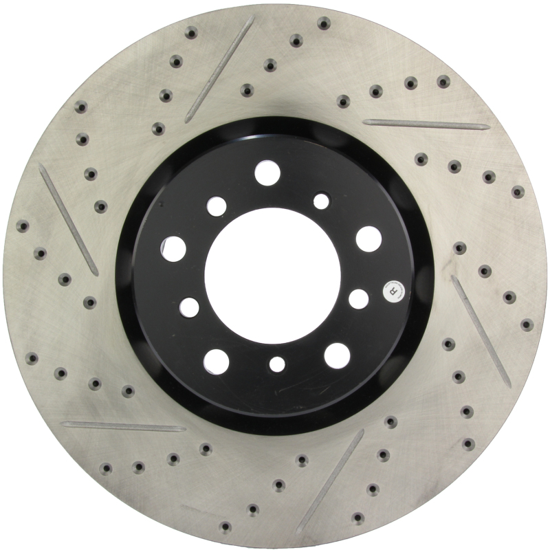 BMW M5 Brake Rotor (1) - Front Right - Stoptech - Slotted & Drilled - Black - `00-`03