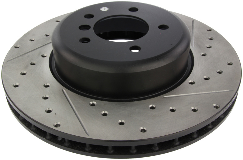 BMW 5 Series Brake Rotor (1) - Front Left - Stoptech - Slotted & Drilled - Black - `04-`05