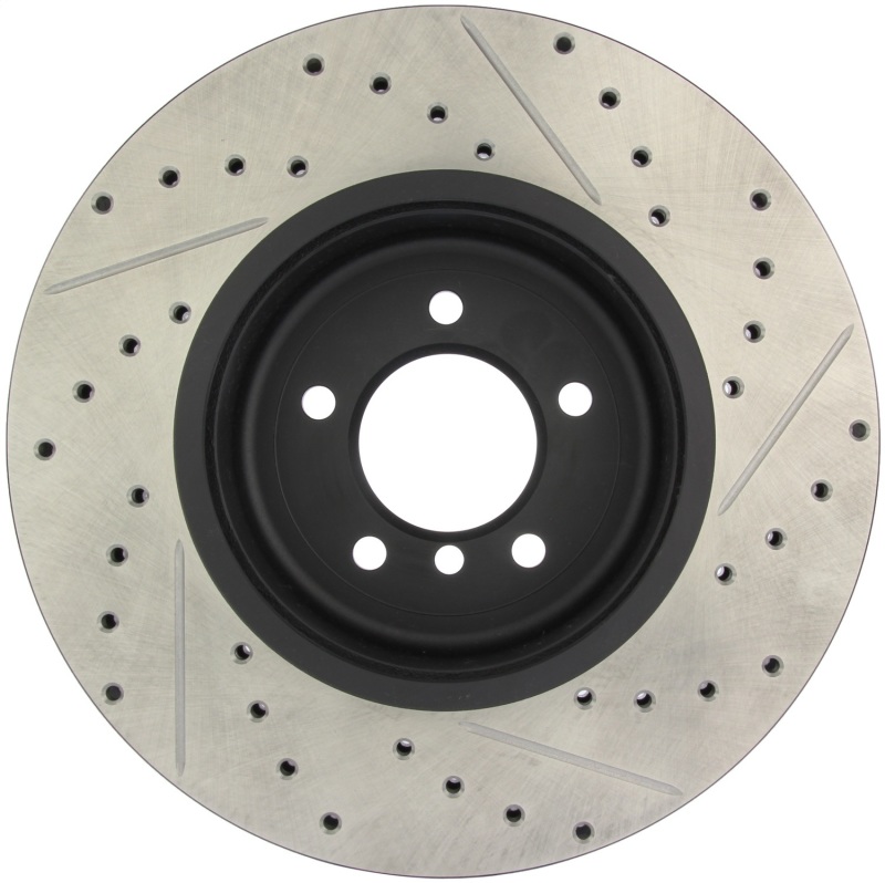 BMW 5 Series Brake Rotor (1) - Right Front - Stoptech - Drilled & Slotted - Black - `04-`05