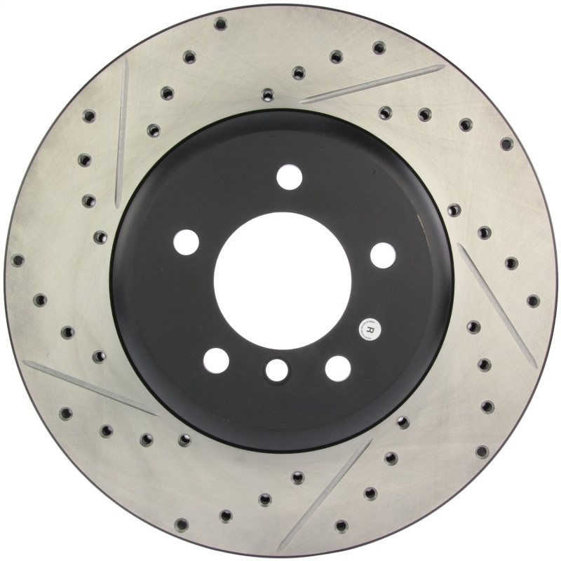 BMW 535i Brake Rotor (1) - Right Front - Stoptech - Drilled & Slotted - Black - `08-`10 BMW 535i Brake Rotor (1) - Right Front - Stoptech - Drilled & Slotted - Black - `08-`10