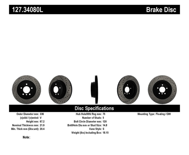 BMW 335i Brake Rotor (1) - Rear Left - Stoptech - Slotted & Drilled - Black - `07-`13