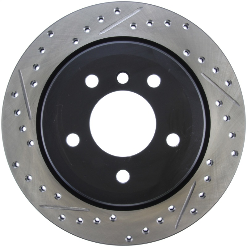 BMW 1 Series Brake Rotor (1) - Rear Right - Stoptech - Slotted & Drilled - Black - `06-`10 BMW 1 Series Brake Rotor (1) - Rear Right - Stoptech - Slotted & Drilled - Black - `06-`10
