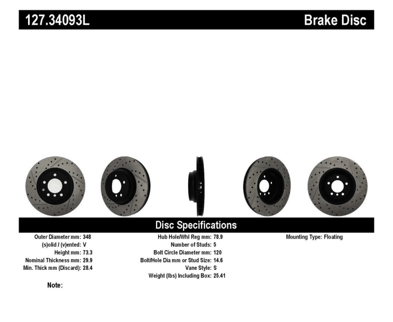 BMW 3 Series Brake Rotor (1) - Front Left - Stoptech - Slotted & Drilled - Black - `09-`11