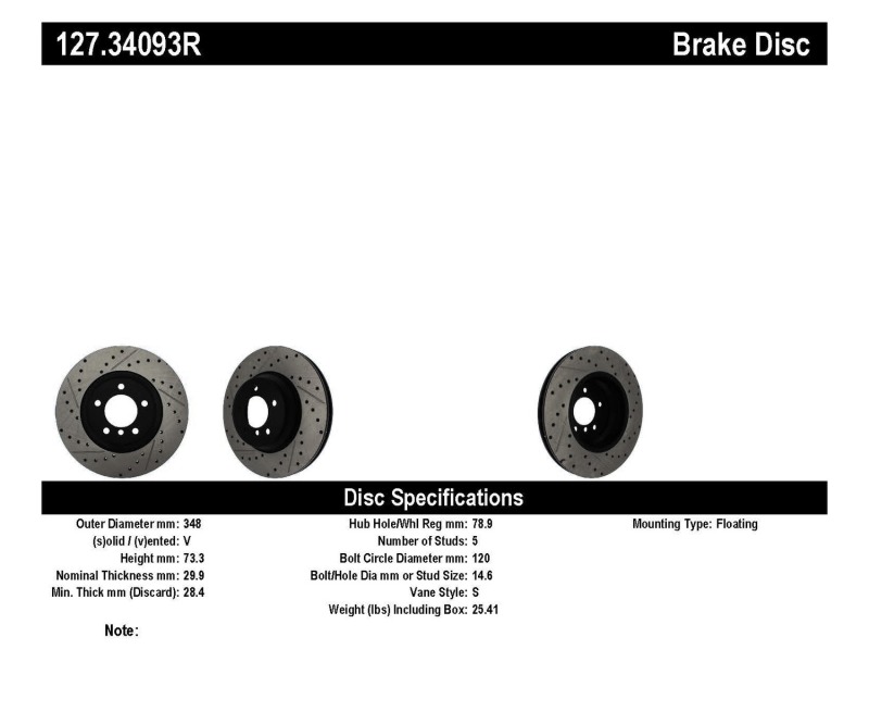 BMW 335i Brake Rotor (1) - Front Right - Stoptech - Slotted & Drilled - `07-`13