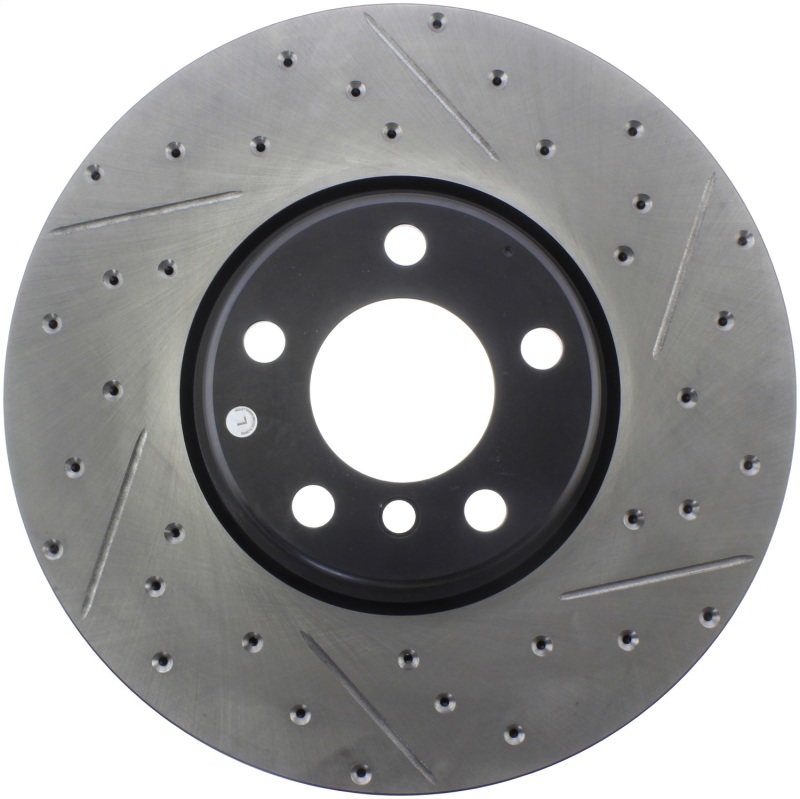 BMW 740Li Brake Rotors (2) - Front Left - Stoptech - Slotted & Drilled Sport Rotors with Black E-Coating - Black - `11-`15