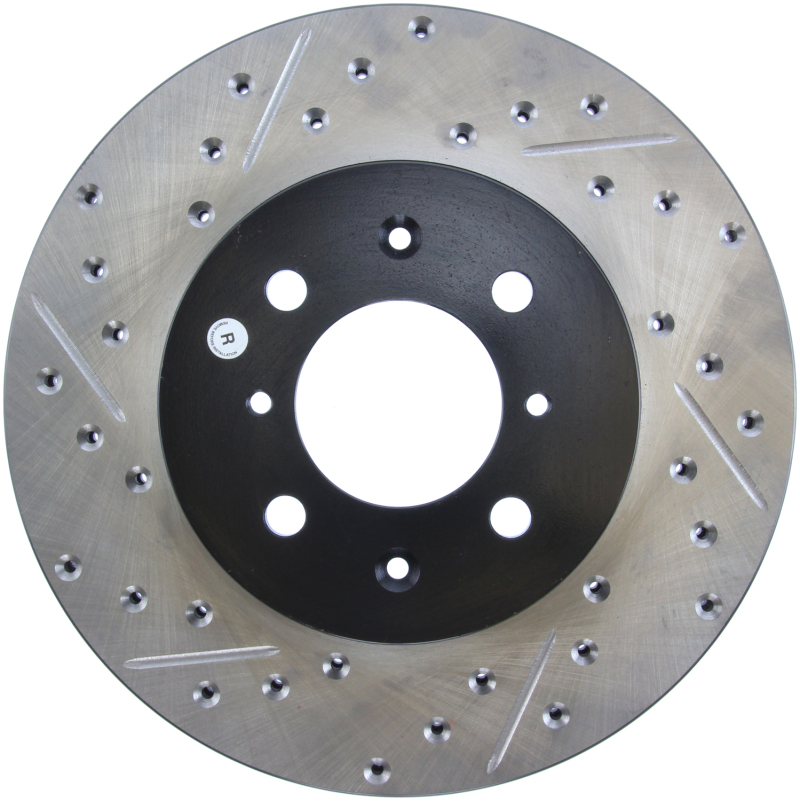 Honda City Brake Rotor (1) - Front Right - Stoptech - Drilled & Slotted - Black - `10-`14