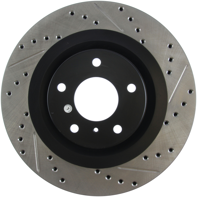 Infiniti FX35 Brake Rotor (1) - Front Left - Stoptech - Drilled & Slotted - Black - `03-`05