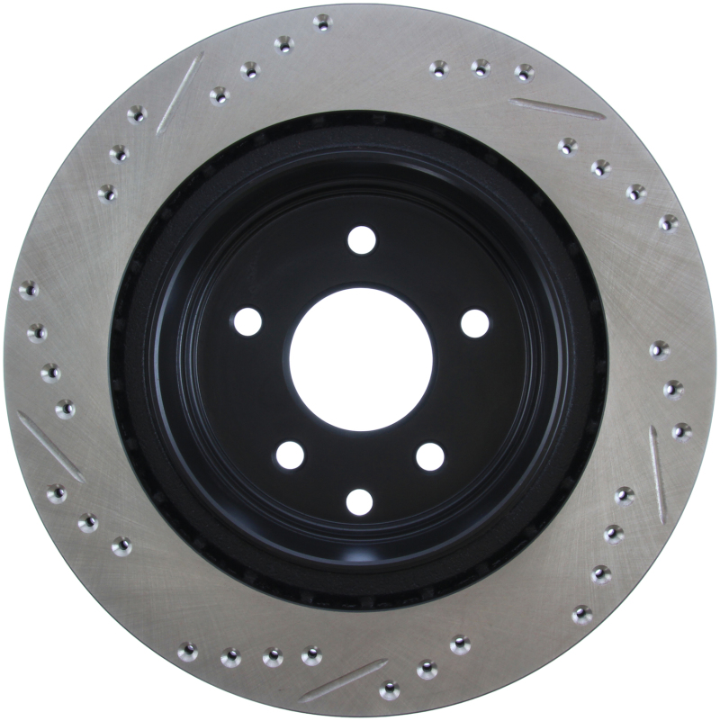 Infiniti G37 Brake Rotor (1) - Rear Left - Stoptech - Slotted & Drilled - Black - `09-`13