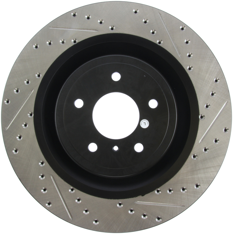 Infiniti G37 Brake Rotor (1) - Front Left - Stoptech - Slotted & Drilled - Black - `08-`13
