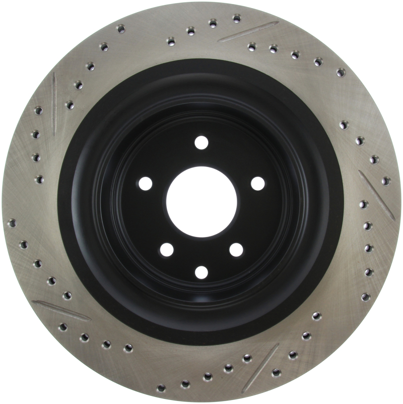 Nissan 370Z Brake Rotor (1) - Rear Left - Stoptech - Slotted & Drilled - Black - `09-`19