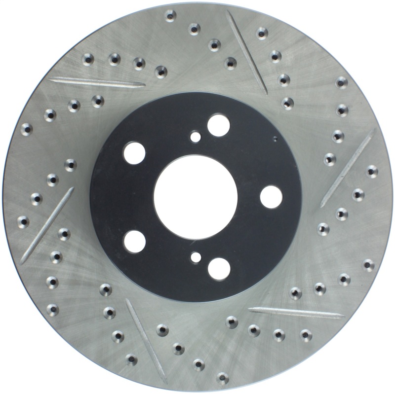 Toyota Corolla Brake Rotor (1) - Left Front - Stoptech - Slotted & Drilled - Black - `03-`08