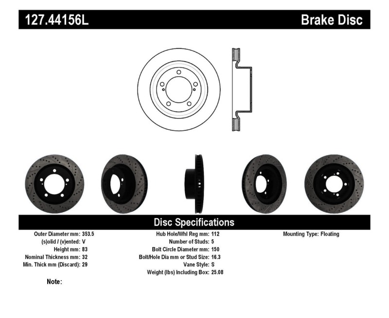 Toyota Sequoia Brake Rotor (1) - Front Left - Stoptech - Sport Drilled & Slotted, High Carbon - Black E-Coated - `08-`09