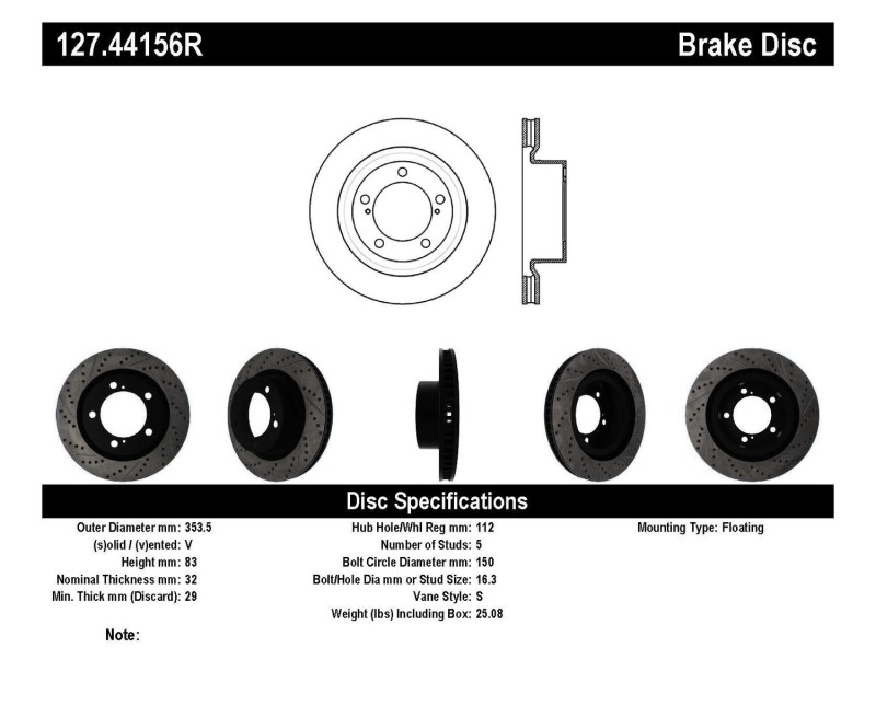 Toyota Land Cruiser Brake Rotor (1) - Front Right - Stoptech - Sport Drilled & Slotted - Black - `16-`19