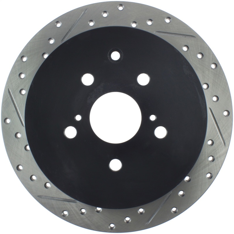 Toyota Highlander Brake Rotor (1) - Rear Right - Stoptech - Sport Drilled & Slotted - Black - `14-`19