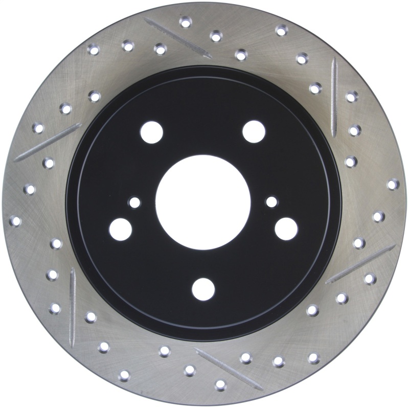 Scion tC Brake Rotor (1) - Rear Left - Stoptech - Sport Drilled & Slotted, E-Coated - Black - `11-`16