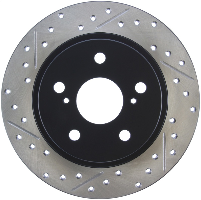 Scion tC Brake Rotor (1) - Rear Right - Stoptech - Sport Drilled & Slotted - Black - `11-`16